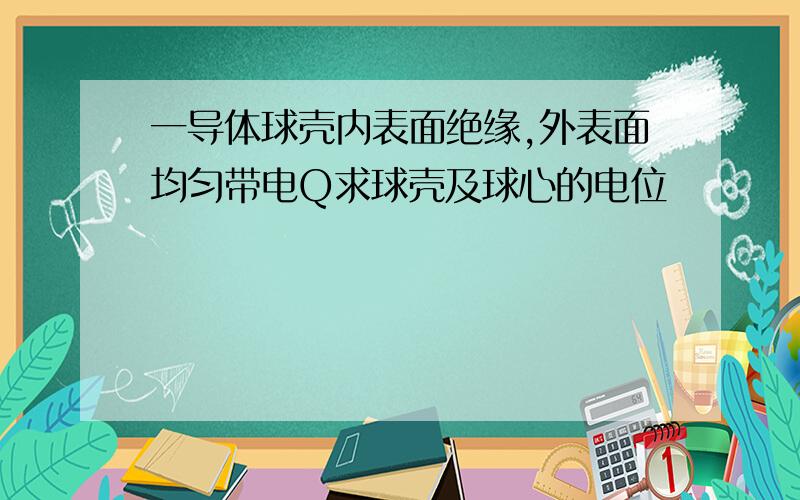 一导体球壳内表面绝缘,外表面均匀带电Q求球壳及球心的电位