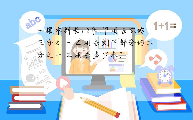 一根木料长12米,甲用去它的三分之一,乙用去剩下部分的二分之一,乙用去多少米?