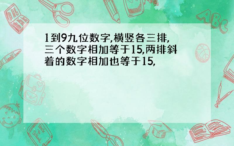 1到9九位数字,横竖各三排,三个数字相加等于15,两排斜着的数字相加也等于15,