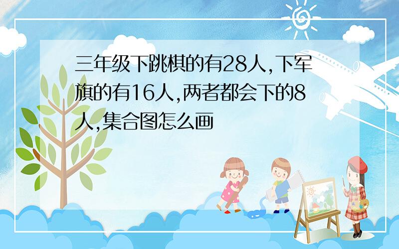 三年级下跳棋的有28人,下军旗的有16人,两者都会下的8人,集合图怎么画