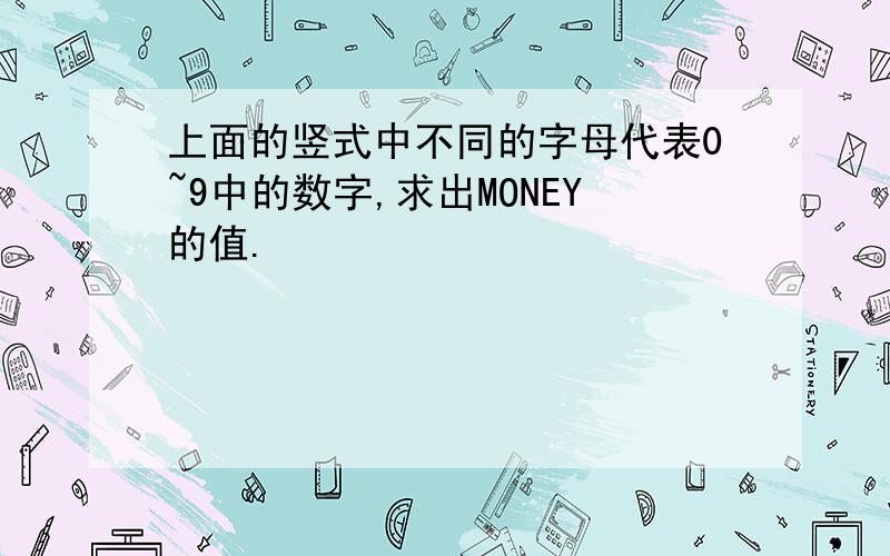 上面的竖式中不同的字母代表0~9中的数字,求出MONEY的值.