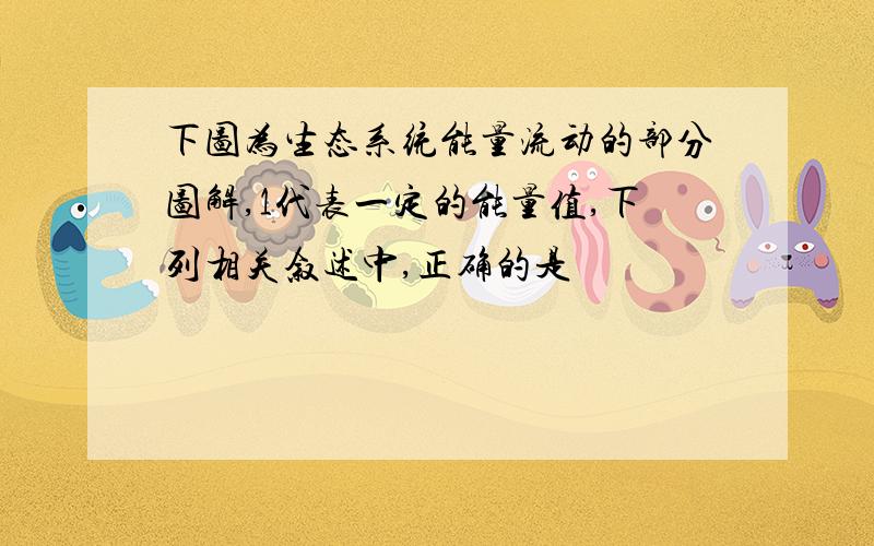 下图为生态系统能量流动的部分图解,1代表一定的能量值,下列相关叙述中,正确的是