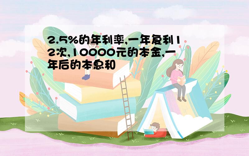 2.5%的年利率,一年复利12次,10000元的本金,一年后的本息和