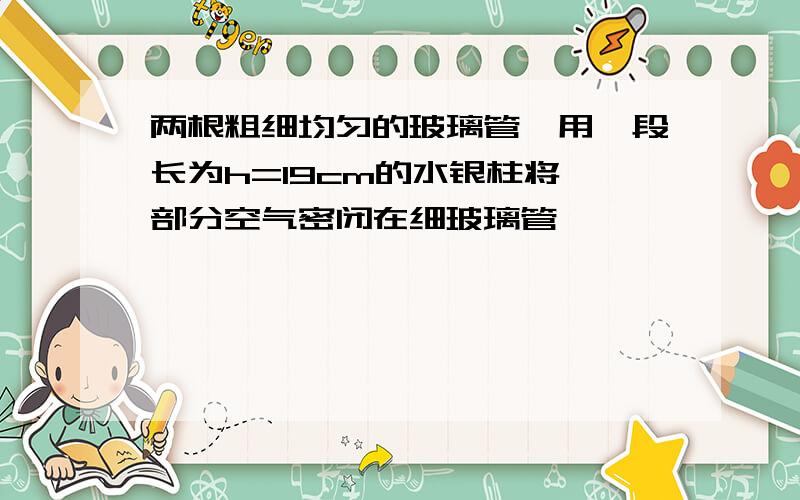 两根粗细均匀的玻璃管,用一段长为h=19cm的水银柱将一部分空气密闭在细玻璃管