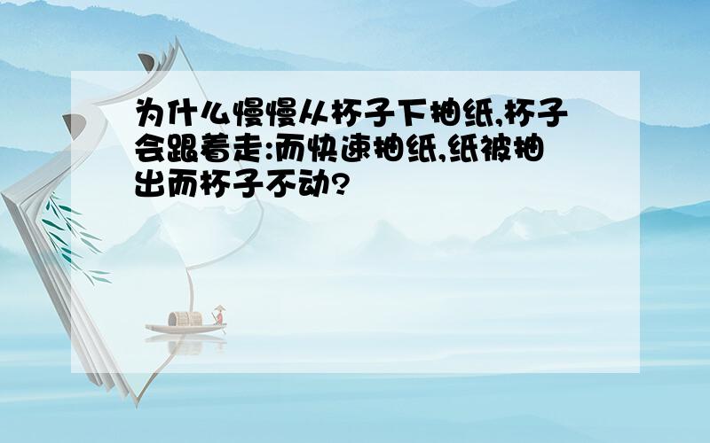 为什么慢慢从杯子下抽纸,杯子会跟着走:而快速抽纸,纸被抽出而杯子不动?