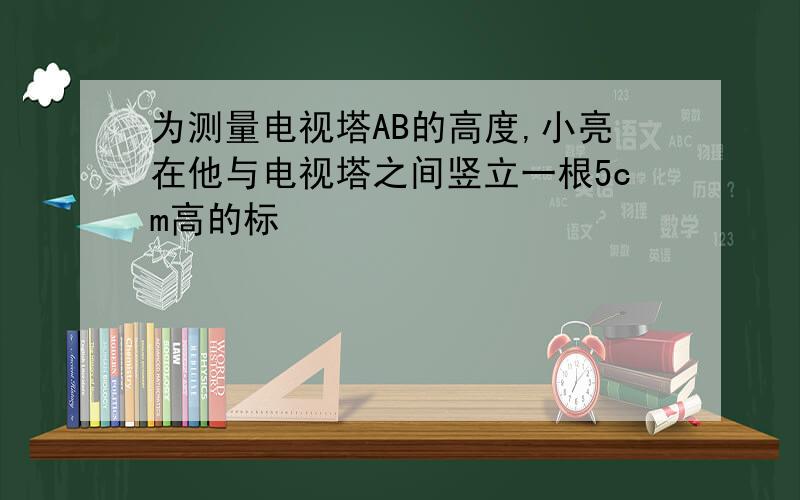 为测量电视塔AB的高度,小亮在他与电视塔之间竖立一根5cm高的标