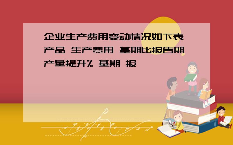 企业生产费用变动情况如下表 产品 生产费用 基期比报告期产量提升% 基期 报