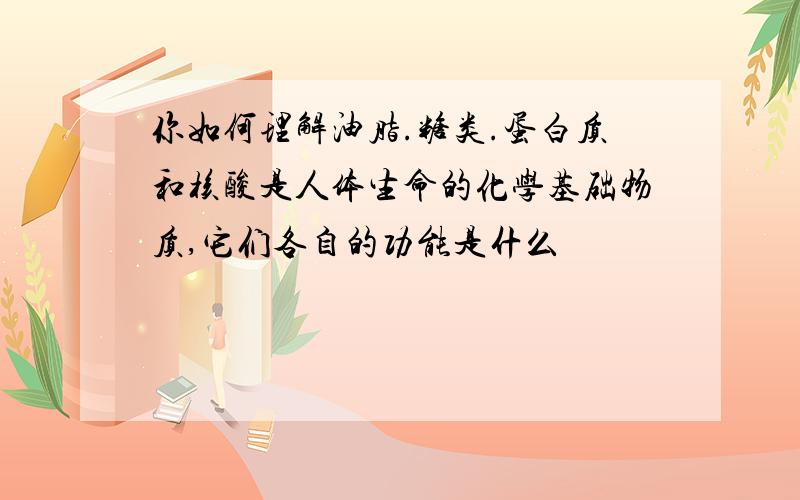 你如何理解油脂.糖类.蛋白质和核酸是人体生命的化学基础物质,它们各自的功能是什么