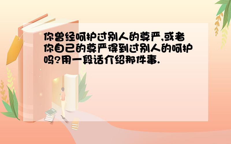 你曾经呵护过别人的尊严,或者你自己的尊严得到过别人的呵护吗?用一段话介绍那件事.