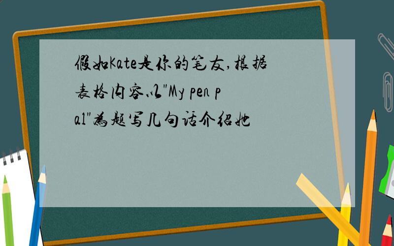 假如Kate是你的笔友,根据表格内容以"My pen pal"为题写几句话介绍她