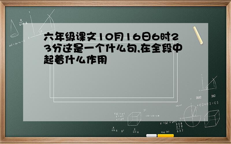 六年级课文10月16日6时23分这是一个什么句,在全段中起着什么作用