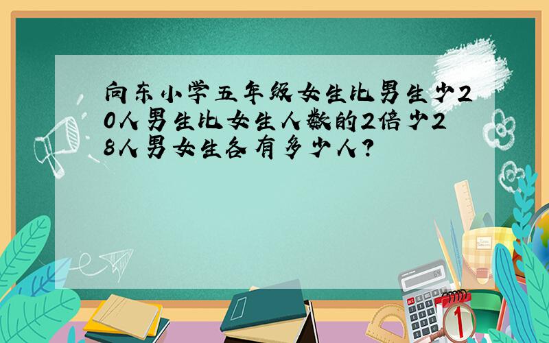 向东小学五年级女生比男生少20人男生比女生人数的2倍少28人男女生各有多少人?