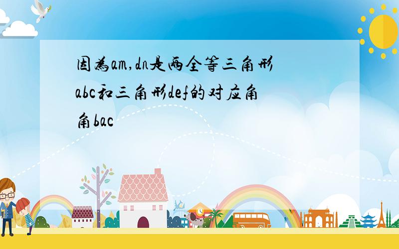 因为am,dn是两全等三角形abc和三角形def的对应角角bac