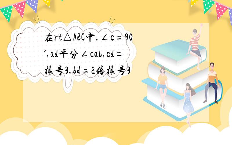 在rt△ABC中,∠c=90°,ad平分∠cab,cd=根号3,bd=2倍根号3