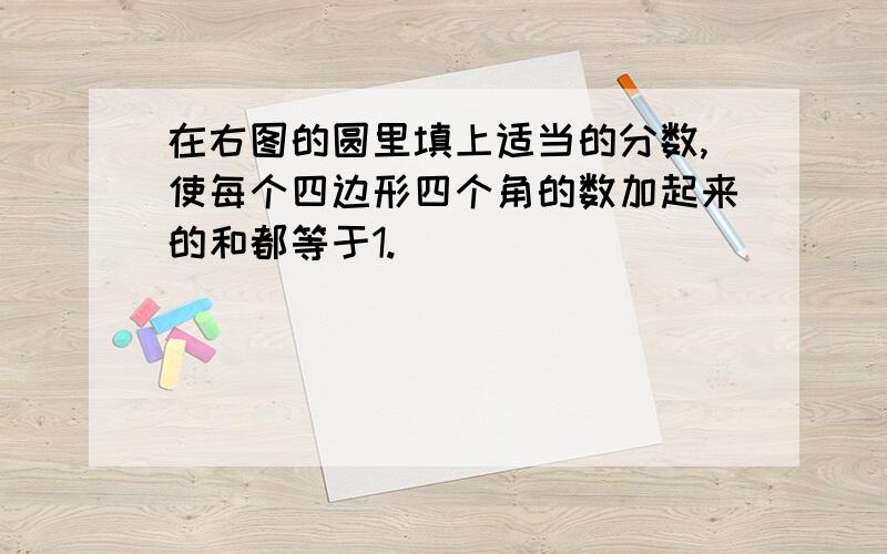 在右图的圆里填上适当的分数,使每个四边形四个角的数加起来的和都等于1.