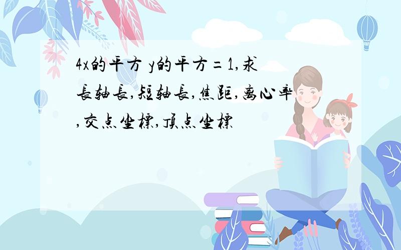 4x的平方 y的平方=1,求长轴长,短轴长,焦距,离心率,交点坐标,顶点坐标