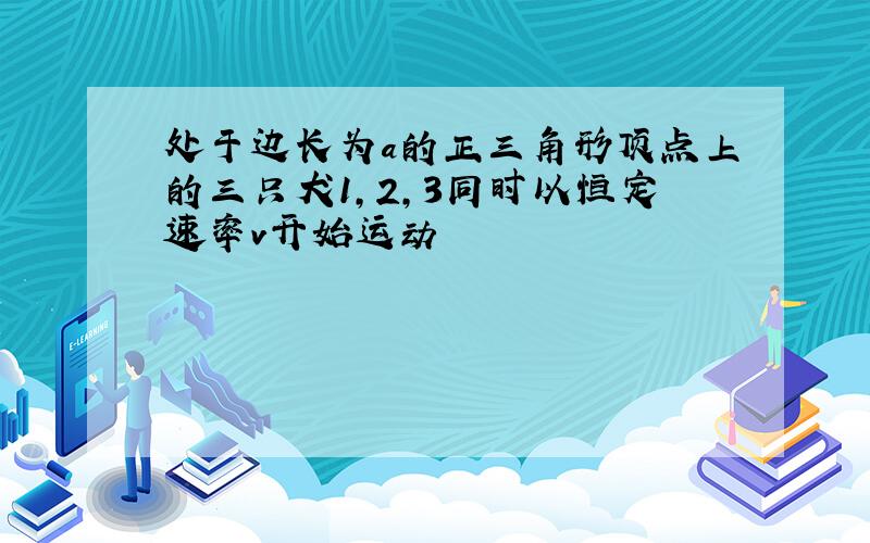 处于边长为a的正三角形顶点上的三只犬1,2,3同时以恒定速率v开始运动