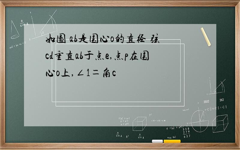 如图 ab是圆心o的直径 弦cd垂直ab于点e,点p在圆心o上,∠1＝角c