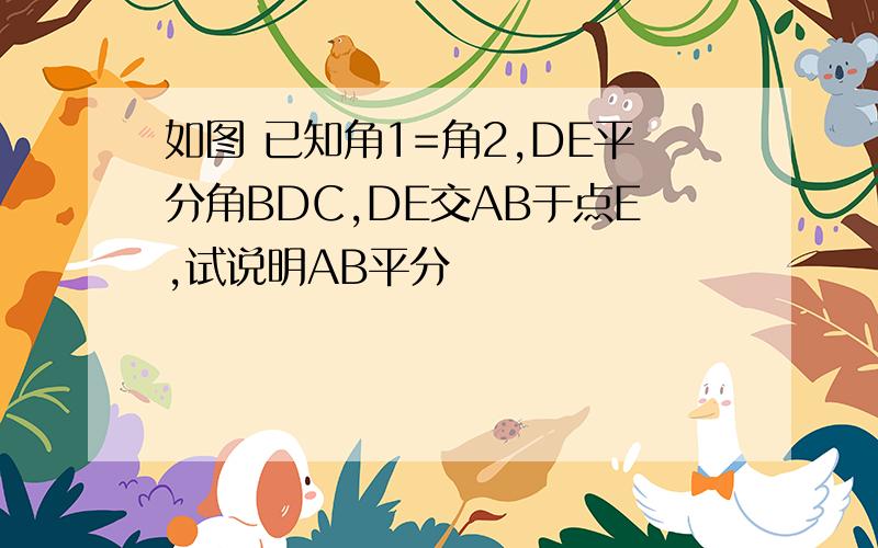 如图 已知角1=角2,DE平分角BDC,DE交AB于点E,试说明AB平分