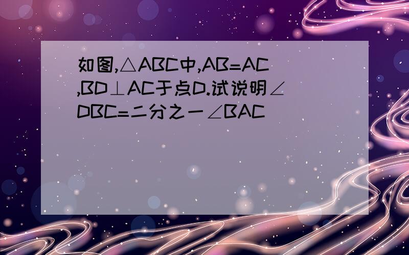 如图,△ABC中,AB=AC,BD⊥AC于点D.试说明∠DBC=二分之一∠BAC