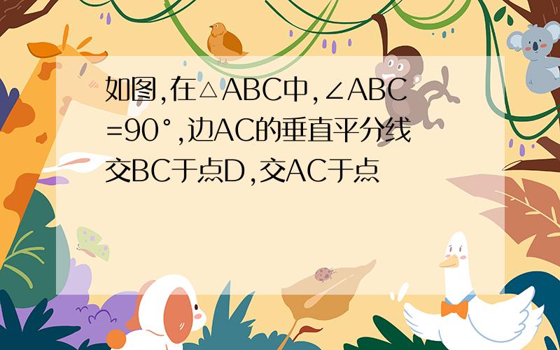 如图,在△ABC中,∠ABC=90°,边AC的垂直平分线交BC于点D,交AC于点