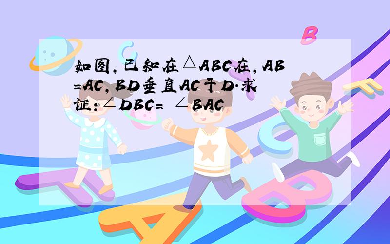 如图,已知在△ABC在,AB=AC,BD垂直AC于D.求证:∠DBC=½∠BAC