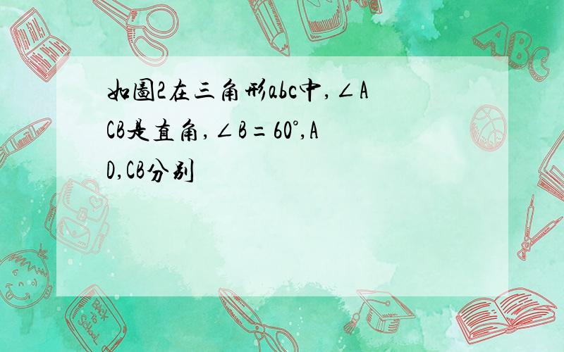 如图2在三角形abc中,∠ACB是直角,∠B=60°,AD,CB分别