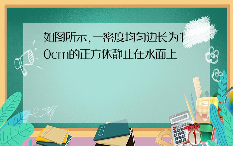 如图所示,一密度均匀边长为10cm的正方体静止在水面上