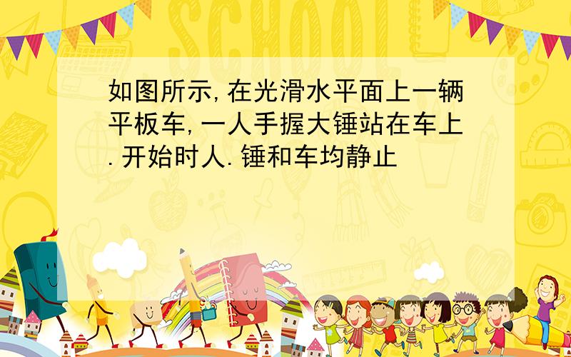 如图所示,在光滑水平面上一辆平板车,一人手握大锤站在车上.开始时人.锤和车均静止