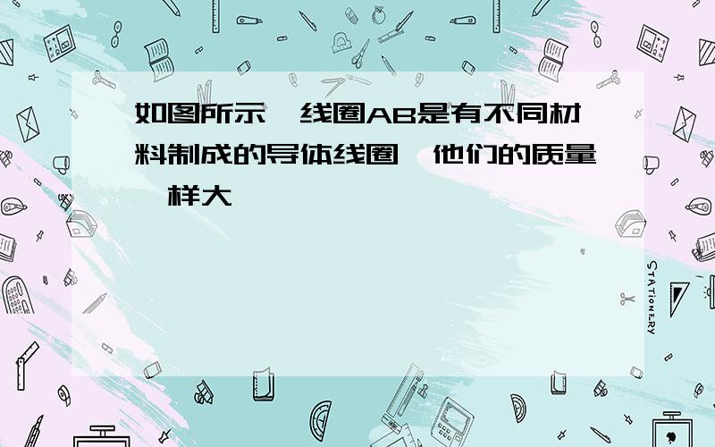 如图所示,线圈AB是有不同材料制成的导体线圈,他们的质量一样大