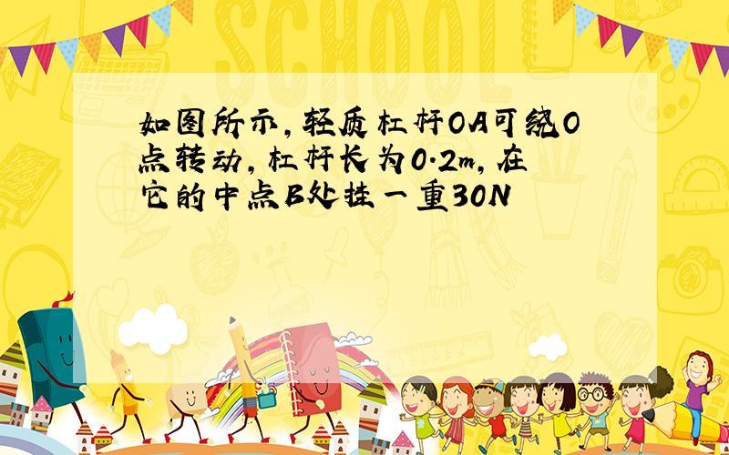 如图所示,轻质杠杆OA可绕O点转动,杠杆长为0.2m,在它的中点B处挂一重30N