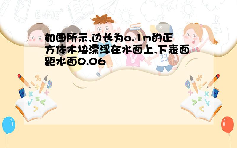 如图所示,边长为o.1m的正方体木块漂浮在水面上,下表面距水面0.06