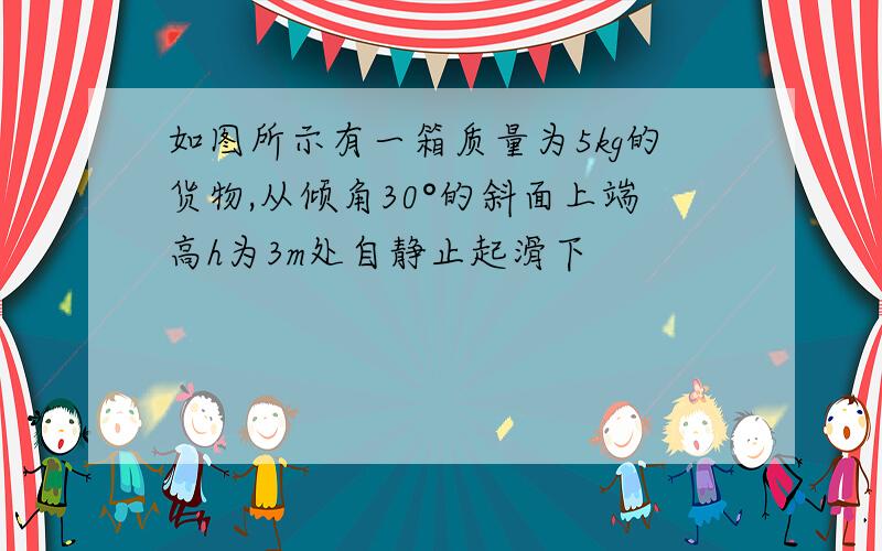 如图所示有一箱质量为5kg的货物,从倾角30°的斜面上端高h为3m处自静止起滑下