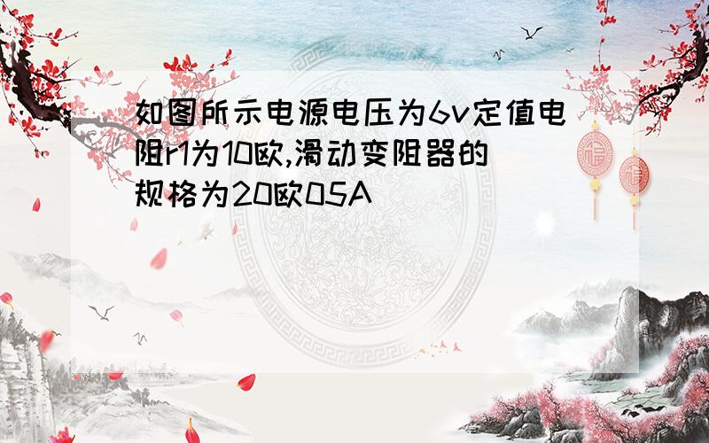 如图所示电源电压为6v定值电阻r1为10欧,滑动变阻器的规格为20欧05A