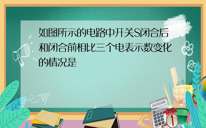 如图所示的电路中开关S闭合后和闭合前相比三个电表示数变化的情况是