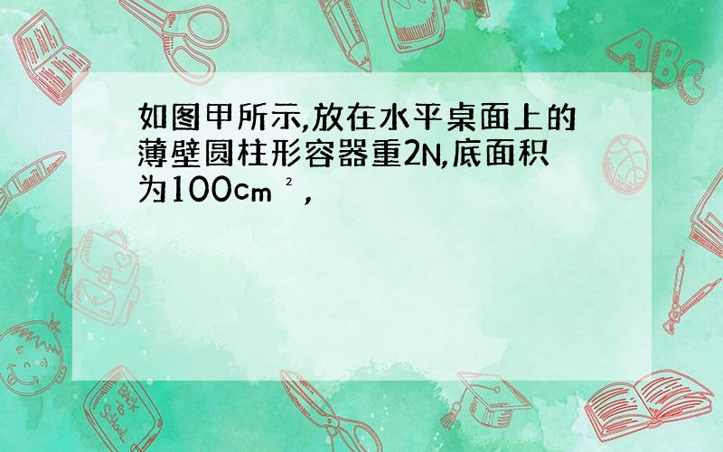 如图甲所示,放在水平桌面上的薄壁圆柱形容器重2N,底面积为100cm²,