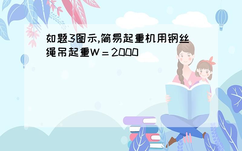 如题3图示,简易起重机用钢丝绳吊起重W＝2000