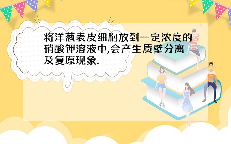 将洋葱表皮细胞放到一定浓度的硝酸钾溶液中,会产生质壁分离及复原现象.