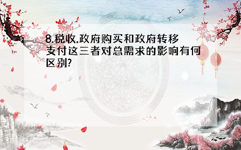 8.税收.政府购买和政府转移支付这三者对总需求的影响有何区别?