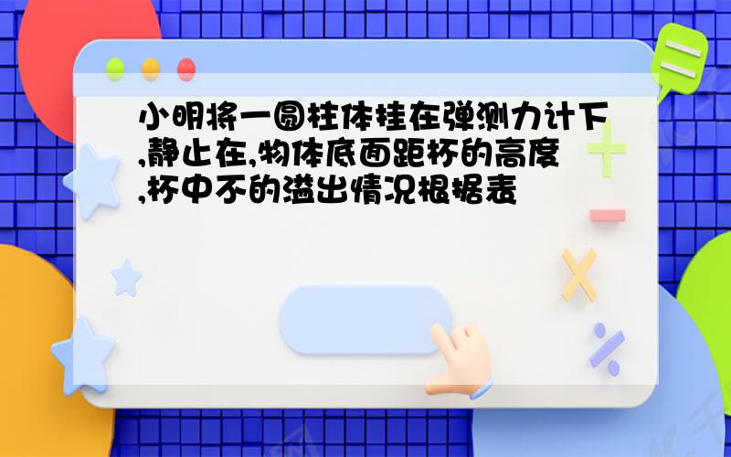 小明将一圆柱体挂在弹测力计下,静止在,物体底面距杯的高度,杯中不的溢出情况根据表