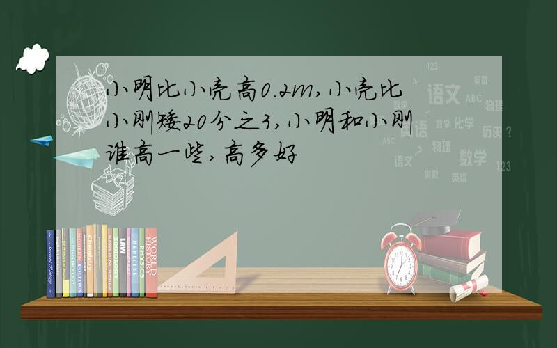 小明比小亮高0.2m,小亮比小刚矮20分之3,小明和小刚谁高一些,高多好