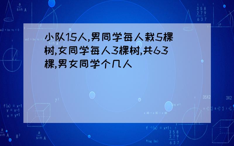 小队15人,男同学每人栽5棵树,女同学每人3棵树,共63棵,男女同学个几人