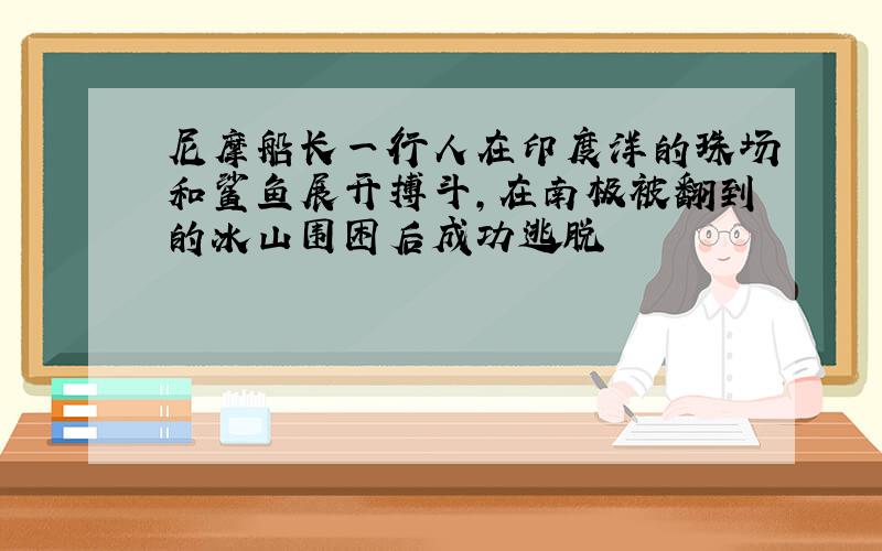 尼摩船长一行人在印度洋的珠场和鲨鱼展开搏斗,在南极被翻到的冰山围困后成功逃脱