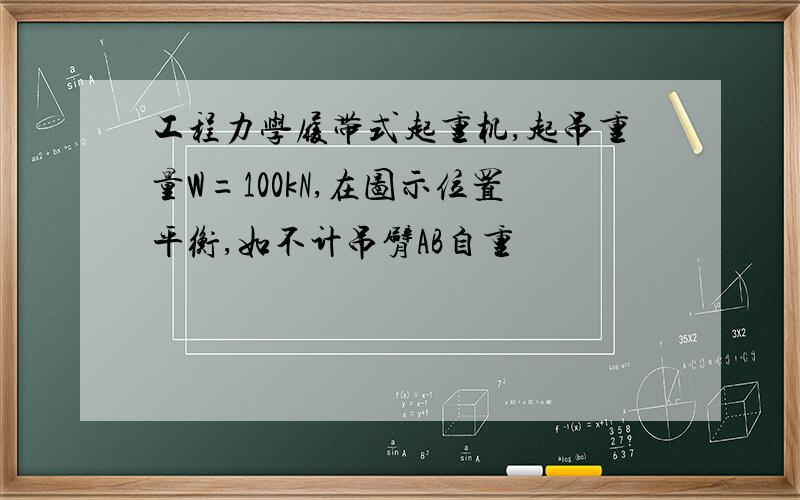 工程力学履带式起重机,起吊重量W=100kN,在图示位置平衡,如不计吊臂AB自重