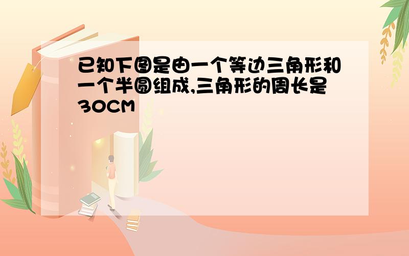 已知下图是由一个等边三角形和一个半圆组成,三角形的周长是30CM