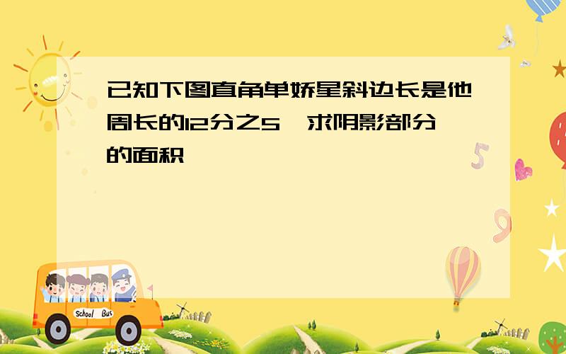 已知下图直角单娇星斜边长是他周长的12分之5,求阴影部分的面积