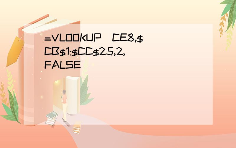 =VLOOKUP(CE8,$CB$1:$CC$25,2,FALSE)