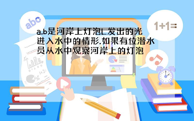 a.b是河岸上灯泡L发出的光进入水中的情形.如果有位潜水员从水中观察河岸上的灯泡