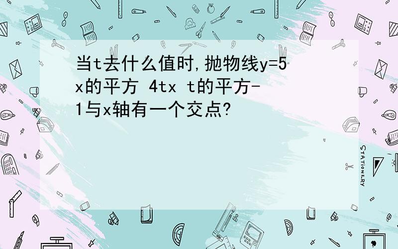 当t去什么值时,抛物线y=5x的平方 4tx t的平方-1与x轴有一个交点?