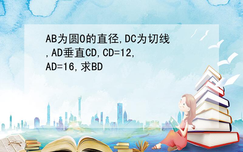 AB为圆O的直径,DC为切线,AD垂直CD,CD=12,AD=16,求BD